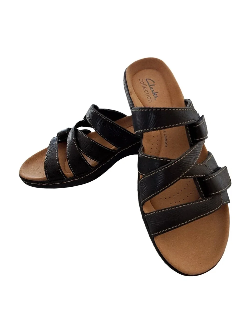 Clarks Merliah Karli Women's Black Leather Slip On Sandals Size 7 N Narrow NEW